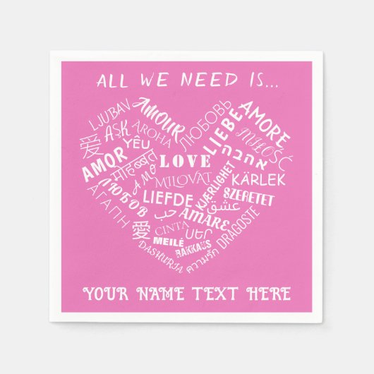 Personalisierte Servietten Herz LOVE Text Farben w (Vorderseite)