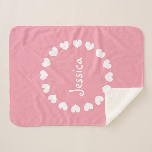Personalisierte sherpa Fleece-Babydecke mit Herzen Sherpadecke (Vorderseite (Horizontal))
