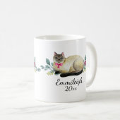 Personalisierte siamesische Katze Lila floralweiß Kaffeetasse (VorderseiteRechts)