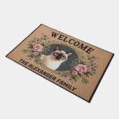 Personalisierte Siamkatze, florale Kitten Empfang Fußmatte (Schrägansicht)