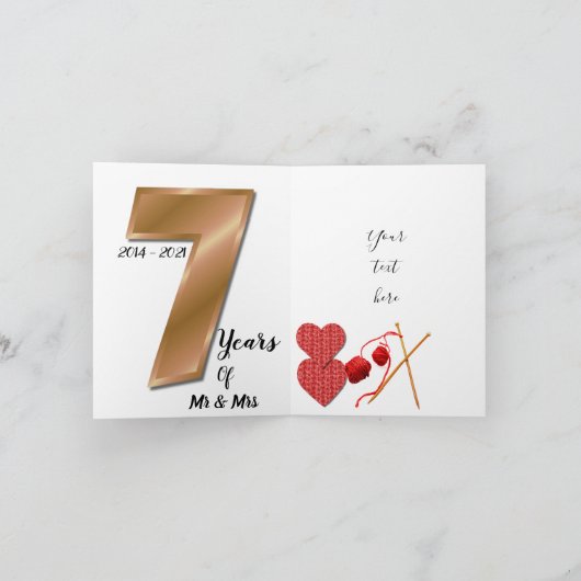 Personalisierte Siebenjährige Hochzeitkarte Karte (Innenseite)