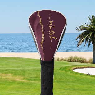 Personalisierte Signatur Burgunderrot Gold Achat Golf Headcover