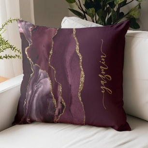 Personalisierte Signatur Burgunderrot Gold Achat Kissen