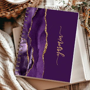 Personalisierte Signatur Lila Gold Achat Notizblock