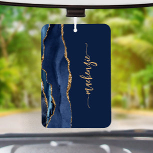 Personalisierte Signatur Navy Blau Gold Achat Autolufterfrischer
