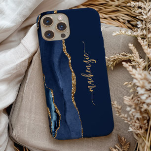 Personalisierte Signatur Navy Blau Gold Achat Case-Mate iPhone Hülle