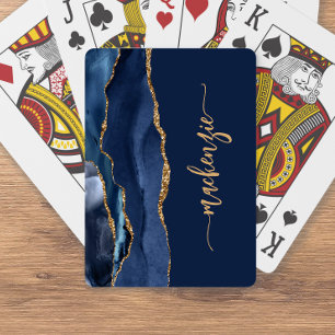 Personalisierte Signatur Navy Blau Gold Achat Spielkarten