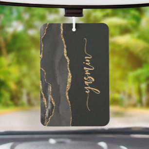 Personalisierte Signatur Schwarz Gold Achat Autolufterfrischer