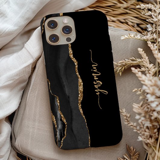 Personalisierte Signatur Schwarz Gold Achat Case-Mate iPhone Hülle