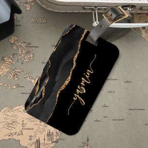 Personalisierte Signatur Schwarz Gold Achat Gepäckanhänger