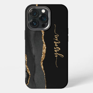 Personalisierte Signatur Schwarz Gold Achat iPhone 13 Pro Hülle