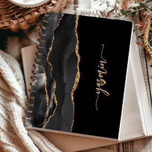 Personalisierte Signatur Schwarz Gold Achat Notizblock