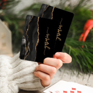 Personalisierte Signatur Schwarz Gold Achat Spielkarten
