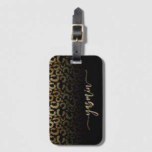 Personalisierte Signatur Schwarz Gold Leopard Flec Gepäckanhänger