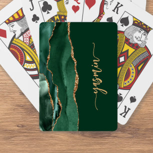Personalisierte Signatur Smaragdgrün Gold Achat Spielkarten