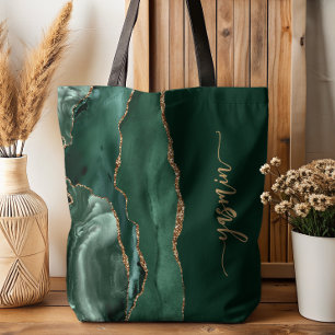 Personalisierte Signatur Smaragdgrün Gold Achat Tasche