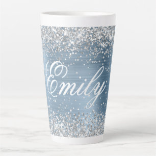 Personalisierte Silber-Glitter Hellblau-Folie Milchtasse