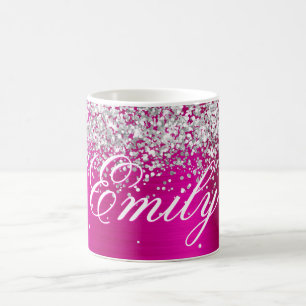 Personalisierte Silber-Glitter Hot Pink Folie Kaffeetasse