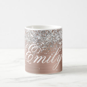 Personalisierte Silber Glitter Roségoldfolie Kaffeetasse