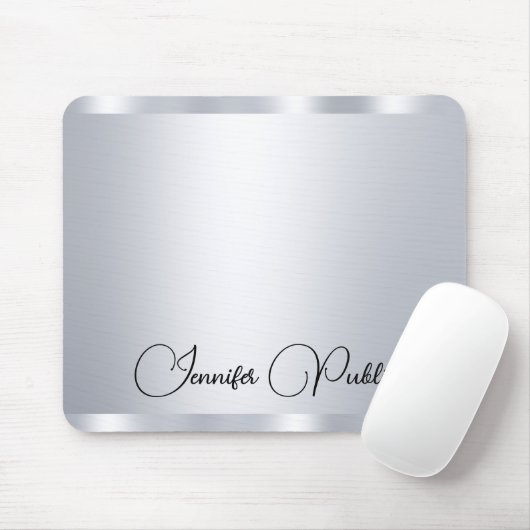 Personalisierte Silber Metallic Look Typografie Mousepad (Mit Mouse)
