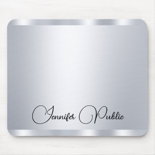 Personalisierte Silber Metallic Look Typografie Mousepad (Vorne)