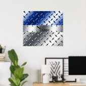 Personalisierte silberblaue Diamantplatte Poster (Heimbüro)