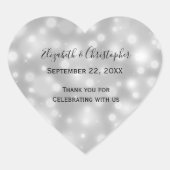 Personalisierte Silbergraue Hochzeit Herz-Aufkleber (Vorderseite)
