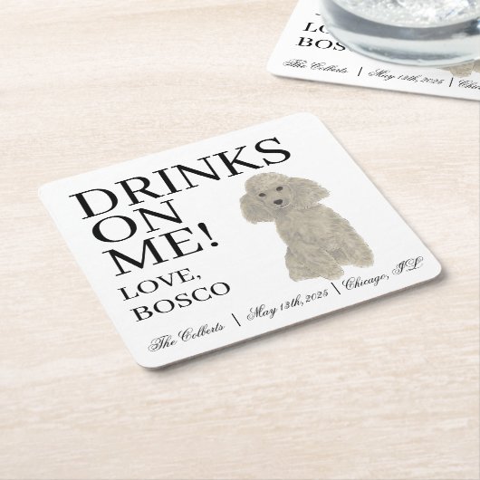 Personalisierte Silbergraue-Poodle-Hochzeit Rechteckiger Pappuntersetzer (angewinkelt)