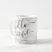 Personalisierte Silberleuchten "Hello Beautiful" Kaffeetasse (Vorderseite Links)
