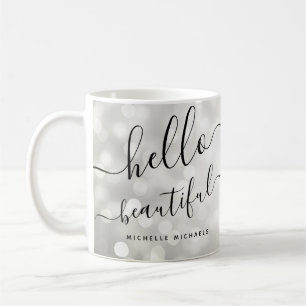 Personalisierte Silberleuchten "Hello Beautiful" Kaffeetasse