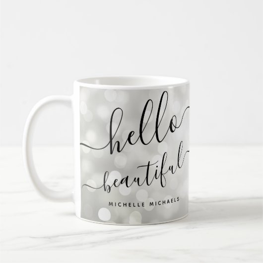 Personalisierte Silberleuchten "Hello Beautiful" Kaffeetasse (Links)