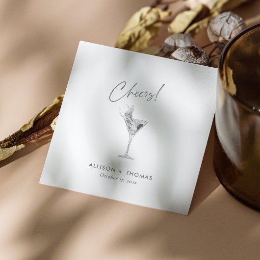 Personalisierte Silbermütze & Champagner-Hochzeit Serviette