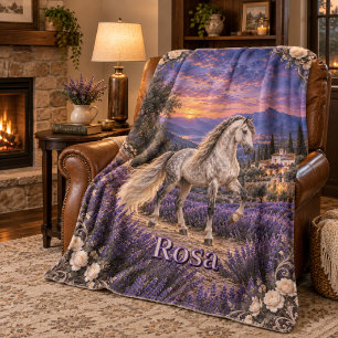 Personalisierte silberne Andalusier-Pferd-Lavendel Fleecedecke