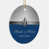 Personalisierte silberne blaue Lilie Keramik Ornament (Rechts)