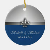 Personalisierte silberne blaue Lilie Keramik Ornament (Vorne)