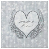 Personalisierte silberne Engels-Flügel u. Herz Stoff (Nahaufnahme)