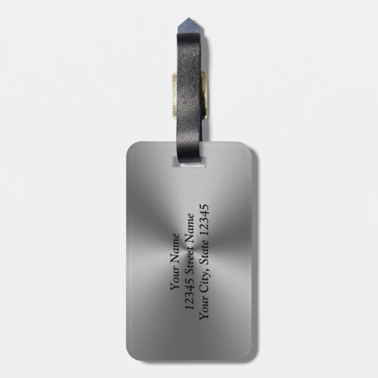 Personalisierte silberne Gepäckmarke Gepäckanhänger (Rückseite vertikal)