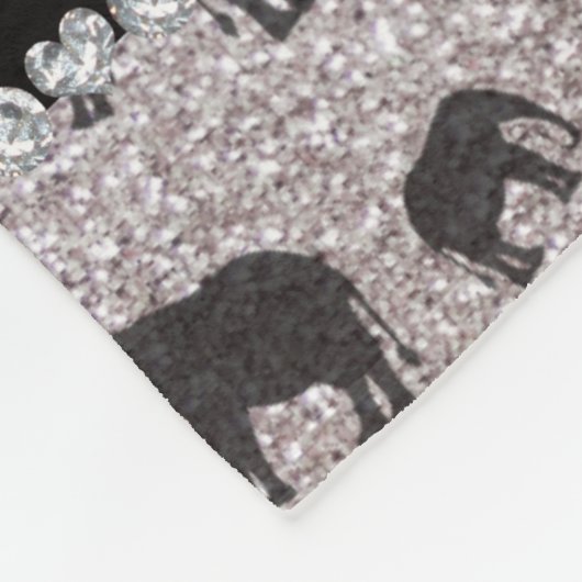Personalisierte silberne Glitternamenselefanten Fleecedecke (Ecke)