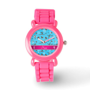 Personalisierte silberne Himmelblaunamensgymnastik Armbanduhr