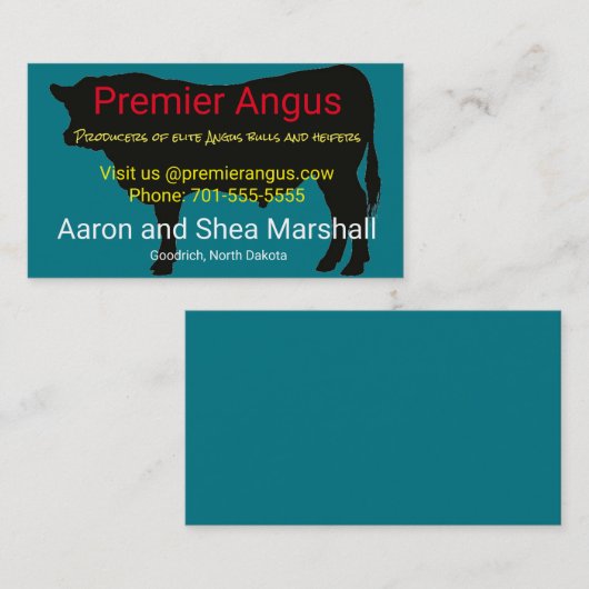 Personalisierte Silhouette Angus Stier Visitenkarte (Vorne/Hinten)