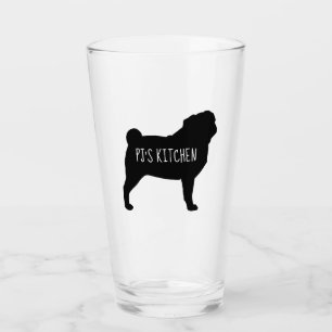 Personalisierte Silhouette des schwarzen Mops für Glas