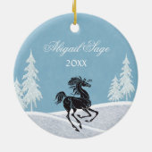 Personalisierte Silhouette Horse Baby's 1. Weihnac Keramikornament (Hinten)