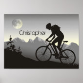 Personalisierte Silhouette Mountainbiker und Mond Poster (Vorne)
