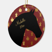 Personalisierte Silhouette Pferd ~ Rot, Goldener A Keramikornament (Links)