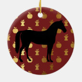 Personalisierte Silhouette Pferd ~ Rot, Goldener A Keramikornament (Hinten)