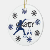 Personalisierte Silhouette und Schneeflocke Keramik Ornament (Links)