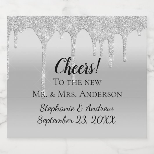 Personalisierte Silver Driving Glitzer Gastgeschen Schaumweinetikett (Einzelnes Label)