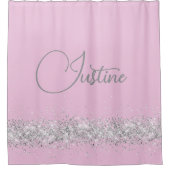 Personalisierte Silver Glittery Edging on Pink Duschvorhang (Vorderseite)