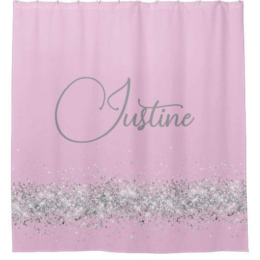 Personalisierte Silver Glittery Edging on Pink Duschvorhang (Vorderseite)