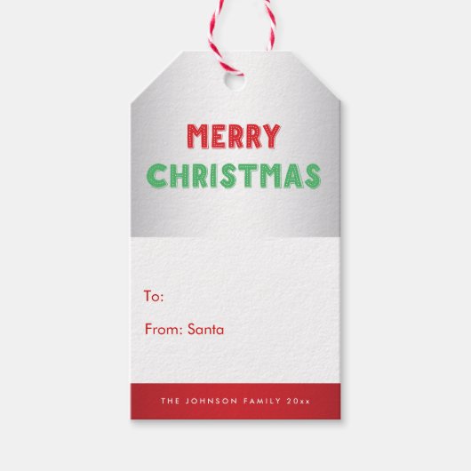 Personalisierte Silver Red Merry Weihnachtsgeschen Geschenkanhänger (Vorderseite)